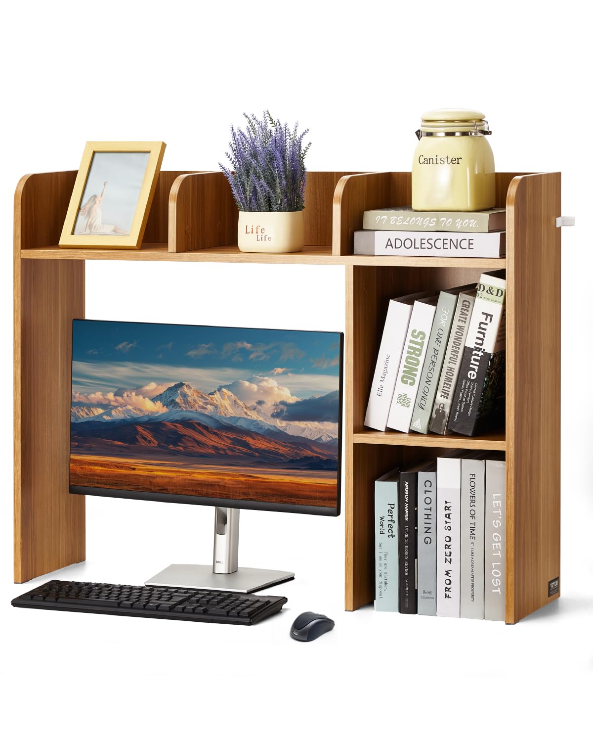 VEVOR Desktop Bookshelf, 2-Tier Wood Desktop Storage Organizer, 37.2" x 9.5" x 28.9" Office Storage Rack Wood Display Shelf