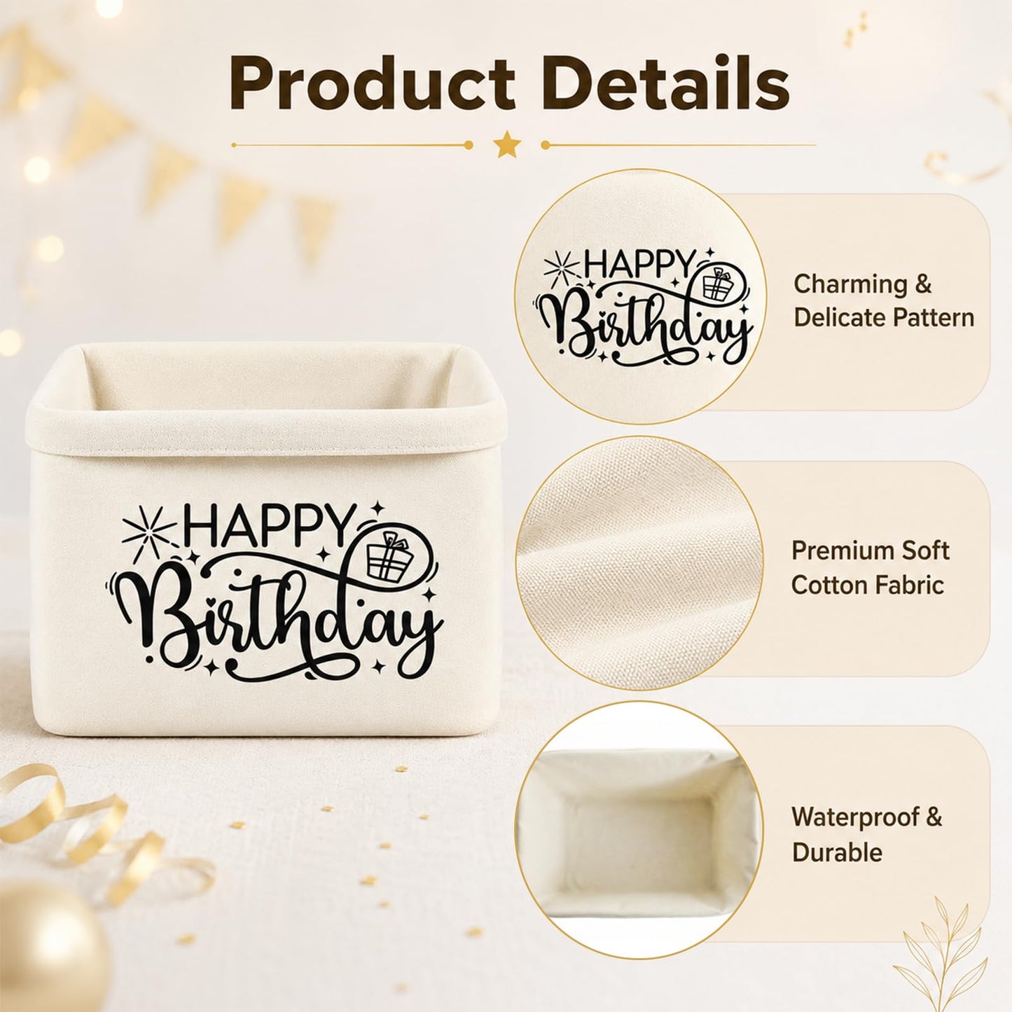 Happy Birthday Canvas Storage Baskets, Birthday Gifts for Women, Waterproof Bread Storage Bags for Kitchen Decor, Friend, Women