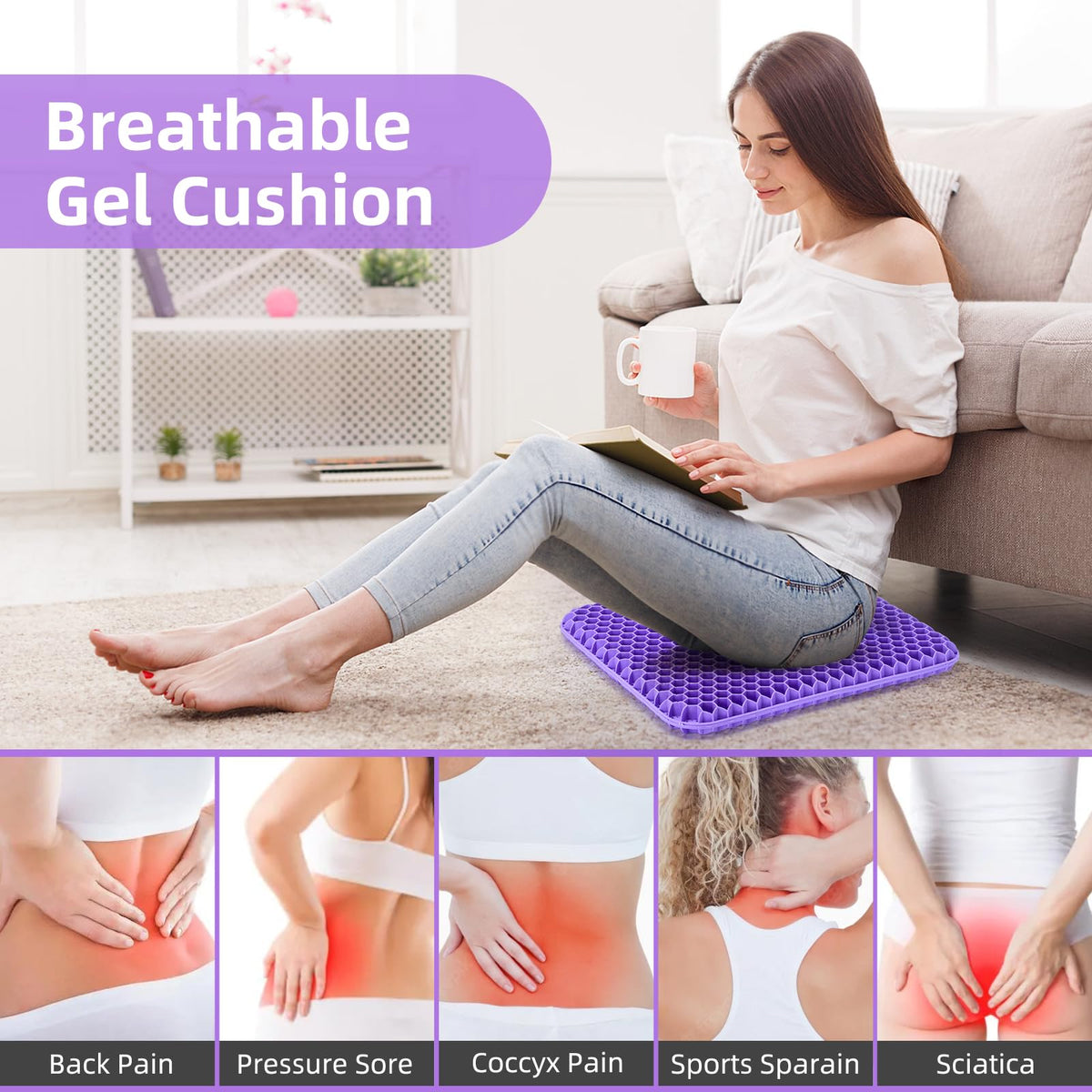 Dyserbuy Honeycomb Cushion, Orthopaedic Gel Seat Cushion for Pressure Relief, Memory Foam Cushions for Office Chairs, Car, and Wheelchair