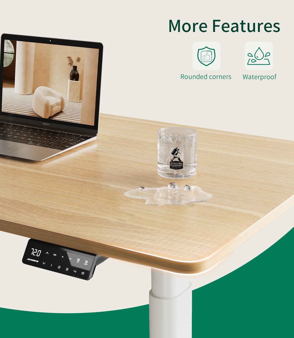 MAIDeSITe Table Top,Desktop for Height Adjustable Electric Standing Desk,Oak,180 * 80 * 2.5 cm
