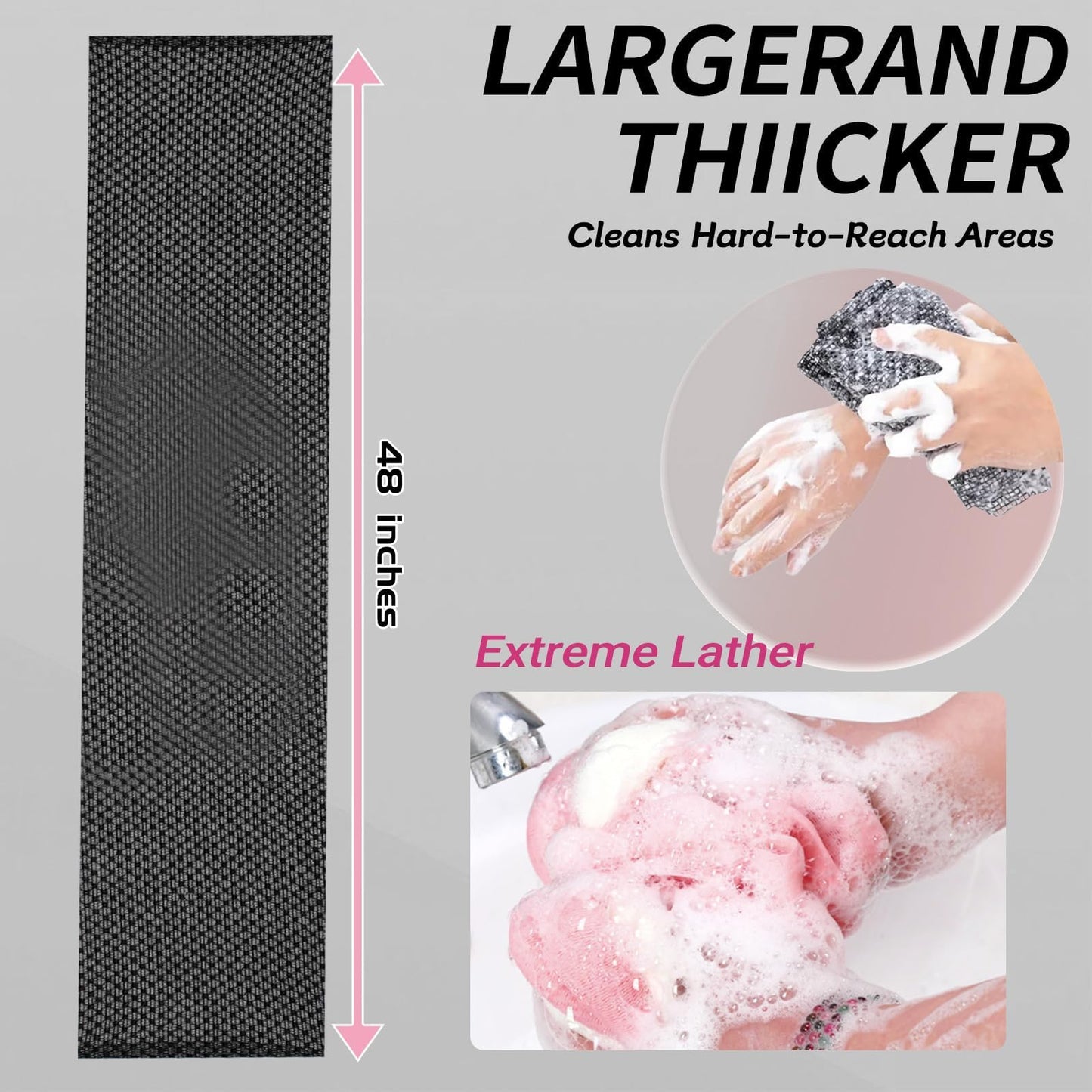 Exfoliating Shower Towel 48", Premium Scrub Wash Cloth for Body Face, Shower Towel for Smooth Skin
