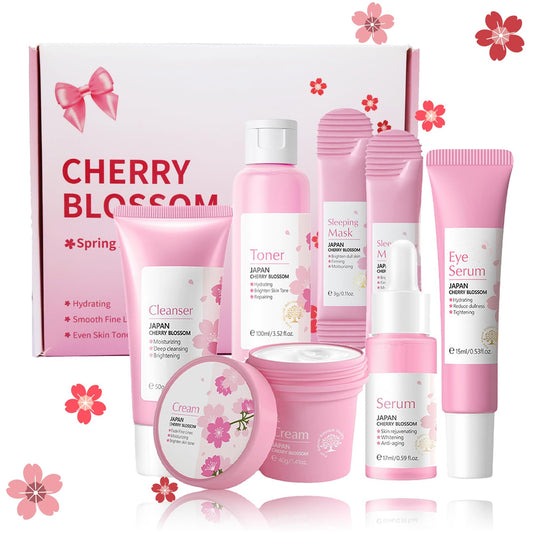 Skincare Gifts For Teenage Girls,Cherry Blossom Skincare Sets,Facial kit,Pamper Sets For Women Gifts,Skin Care Sets & Kits with Cleanser, Face Serum,