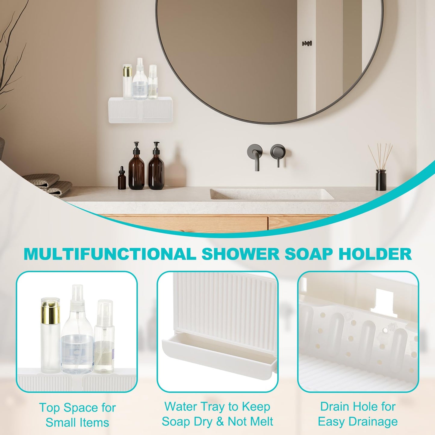 sourcing map Soap Holder with Hook, 10 x 3.94 Inches Double Grid Wall Mounted No Drill Soap Dish for Shower, Bathroom & Kitchen
