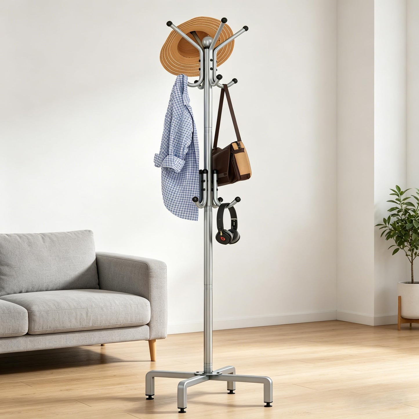 chunyangjingpin Coat Rack Stand with Adjustable Square Feet & Decorative Ball, 178 x 54 x 40cm Metal Coat Tree