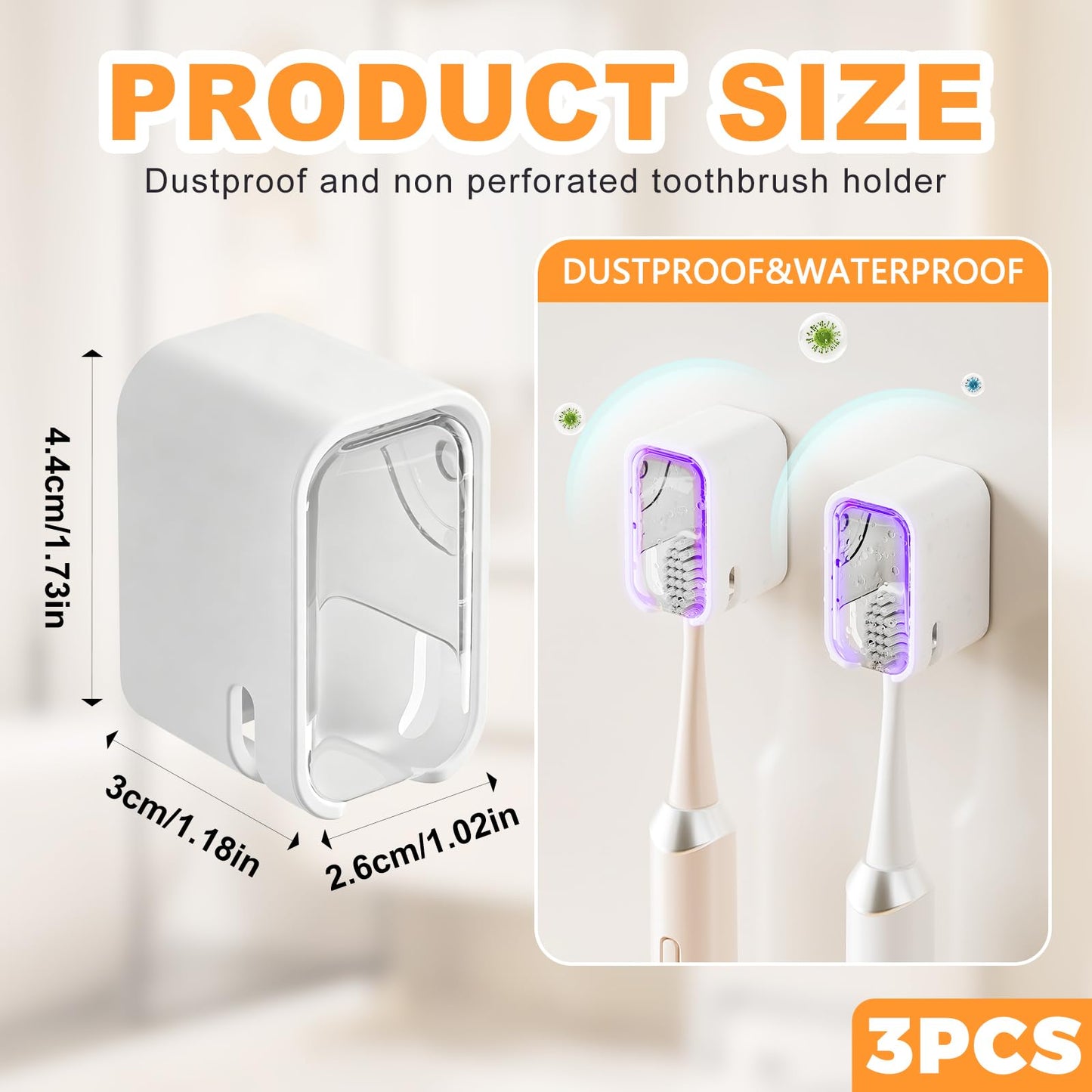 PLUSHCEWT 3 Pcs Toothbrush Holders Wall Mounted with Cover,Self Adhesive Tooth Brush Holder Bathroom Organizer for Bathroom Kids Adults,Wall