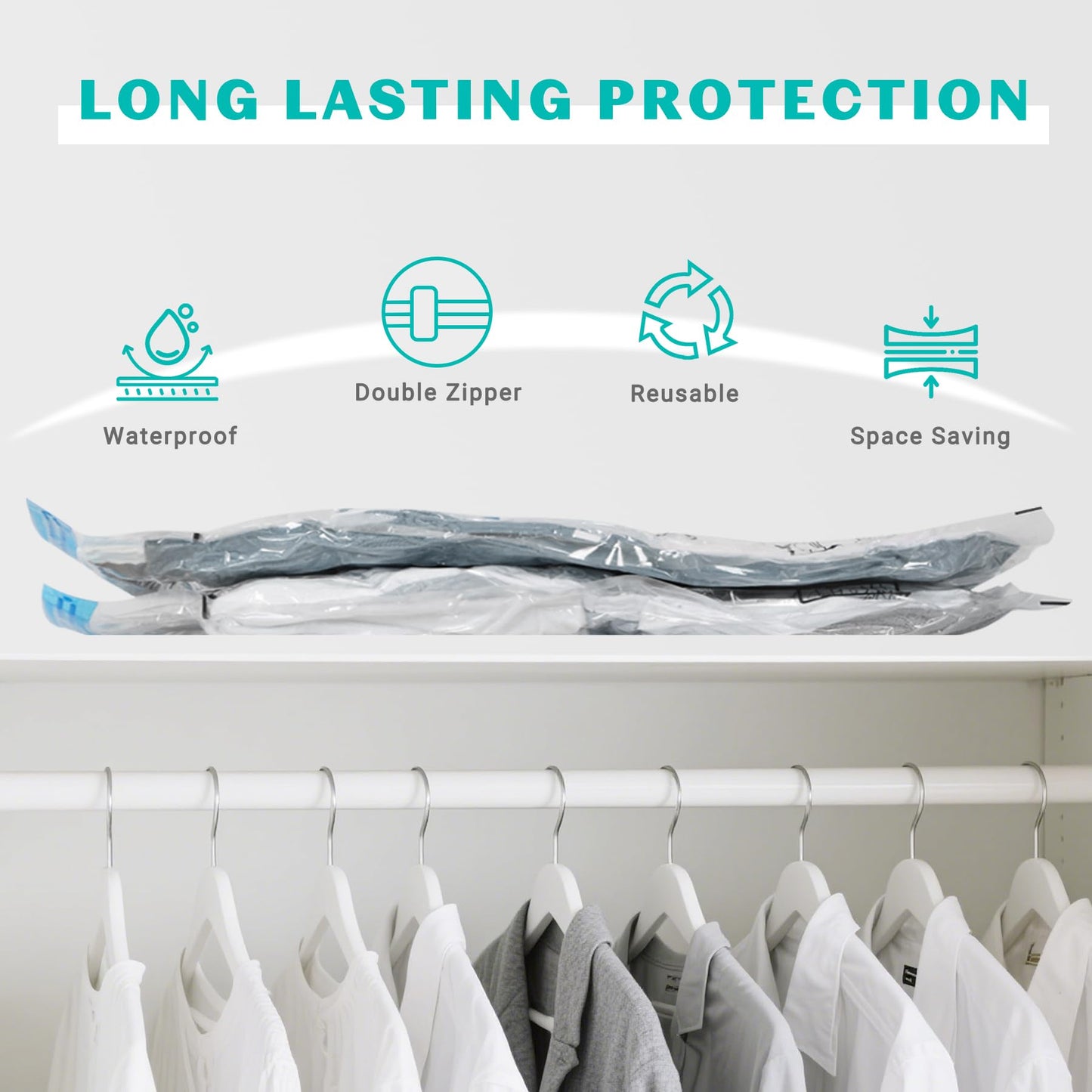 ZOESTORAGE Vacuum Storage Bags,12 Pack Vacuum Bags with Travel Hand Pump,Vacuum Pack Bags for Clothes,Blankets,Comforters,Pillows,Clothes Storage