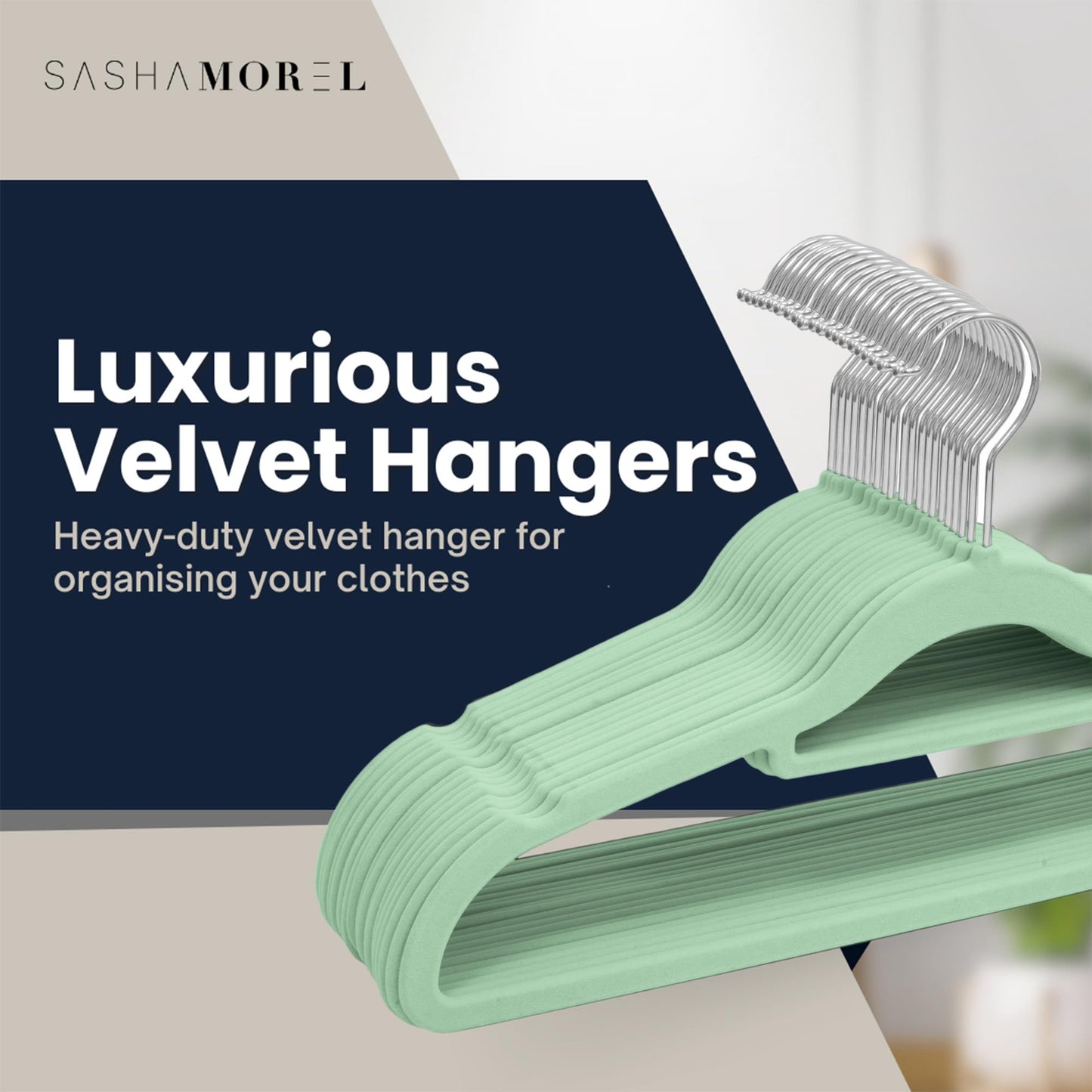 Sasha Morel 20 Pack Velvet Coat Hangers – Non Slip Velvet Hangers for Clothes, Space Saving Adult Hangers with Tie Organizer & Swivel Hooks