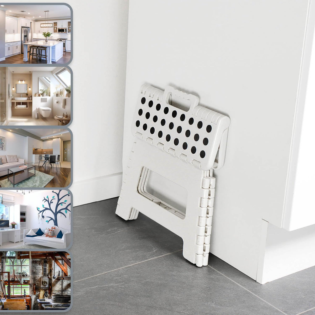 COM-FOUR® folding step with rubber studs, foldable step stool