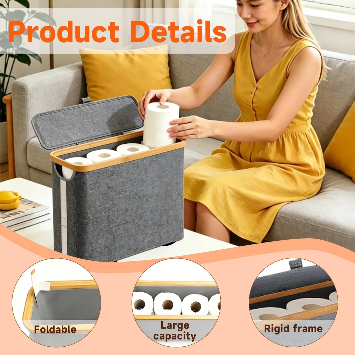 Toilet Roll Storage Box with Lid, Toilet Roll Basket, Storage Basket