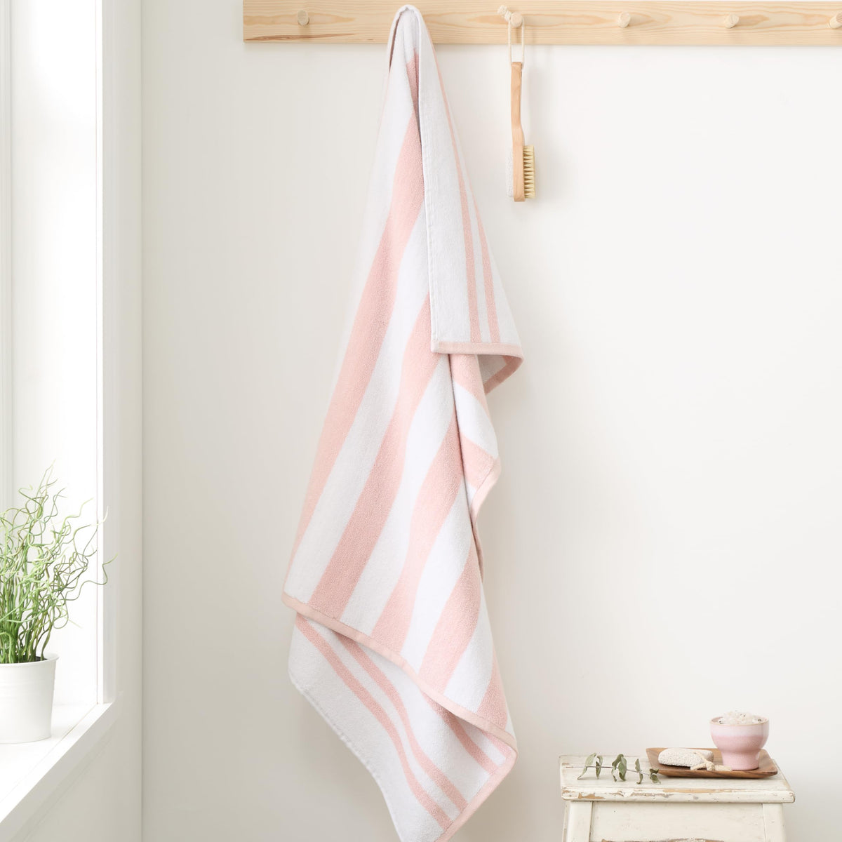 Bianca Reversible Stripe 50x90cm Cotton Jacquard Hand Towel Blush Pink