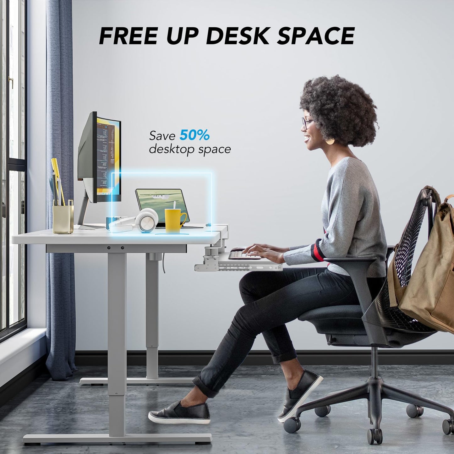 Keyboard Tray Under Desk Pull Out with Extra Sturdy C Clamp Mount System, 694 (838 mm Including Clamps) x 300 mm Slide-Out Platform Computer Drawer