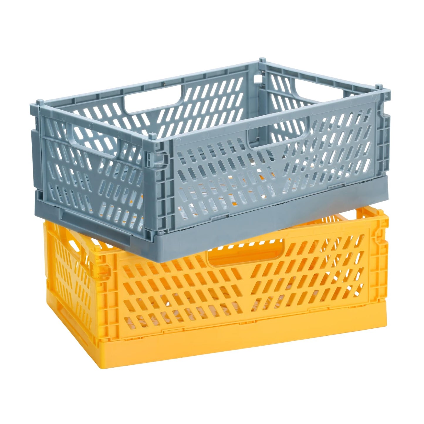 PIANKEKE 2 Pcs Collapsible Storage Box, Plastic Stackable Folding Storage CratesStorage Baskets