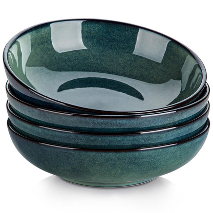 vancasso Stern 38 oz Ceramic Pasta Bowl Set of 4, Large Salad Bowls for Serving, Microwave Oven Safe Soup Bowls for Kitchen, Green Stoneware Bowl Set