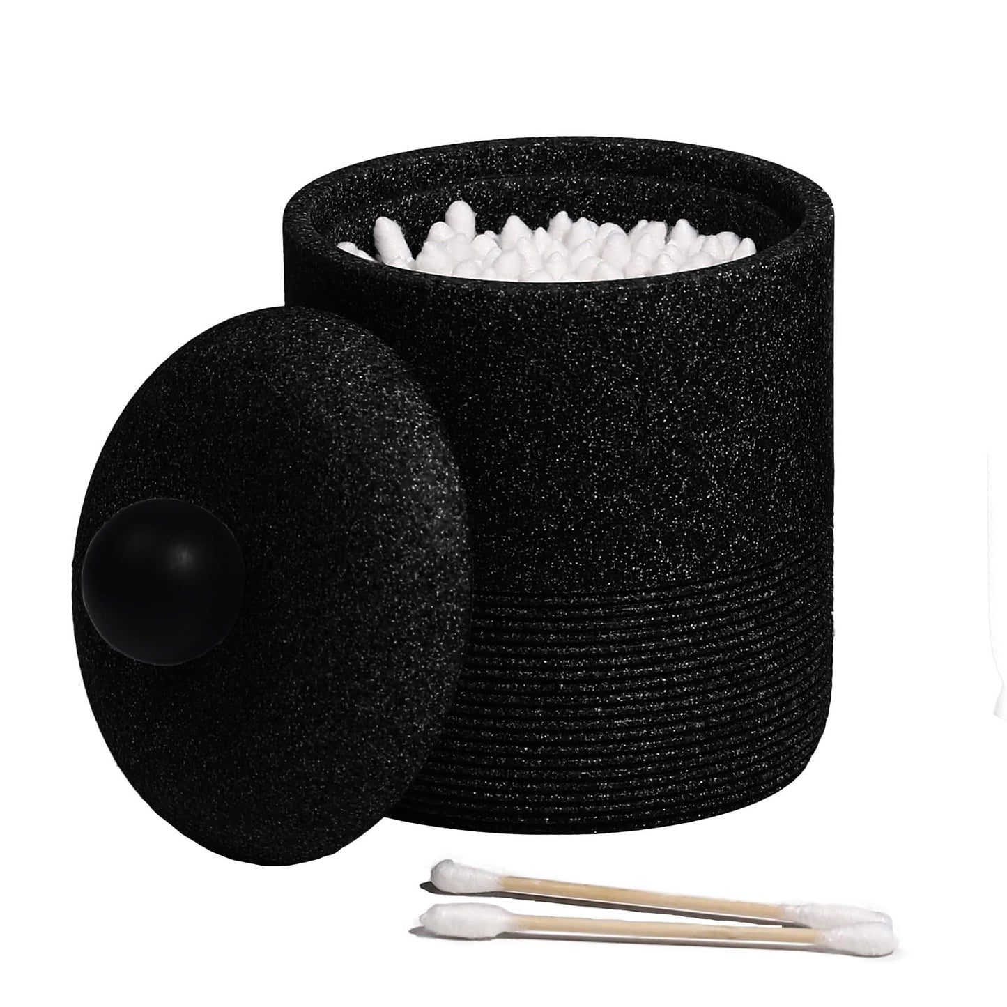 Blissilk Cotton Pad Holder with Lid, Durable Resin Cotton Bud Holder Bathroom Jar Canister for Cotton Swabs, Floss Swabs