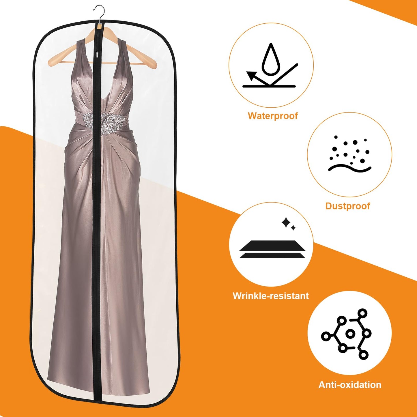 6 Pack Garment Bags, PEVA Dress Bags Covers Long, Clothes Covers 55in