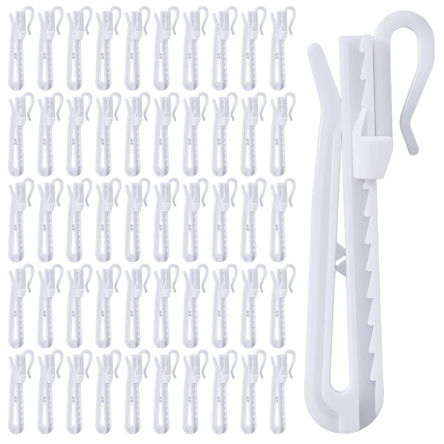 Sorcristy 50 Pcs 7cm Pinch Pleat Curtain Hooks White Plastic Adjustable Curtain Clips Rust Proof Drapery Pins for Window Door Shower Curtains