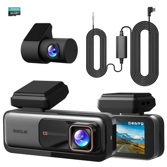 BOTSLAB 4K Dash Cam Front and Rear, Night Vision, 360? Rotatable Rear Camera, 2.45? IPS Screen, 170? Wide Angle, Built-in GPS and WiFi, 24/7 Parking