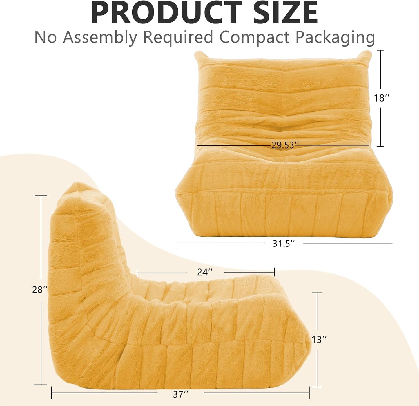 Bean Bag Chair w/ Filling, Comfy Lounge Chair, Floor Sofa Adults (Yellow)