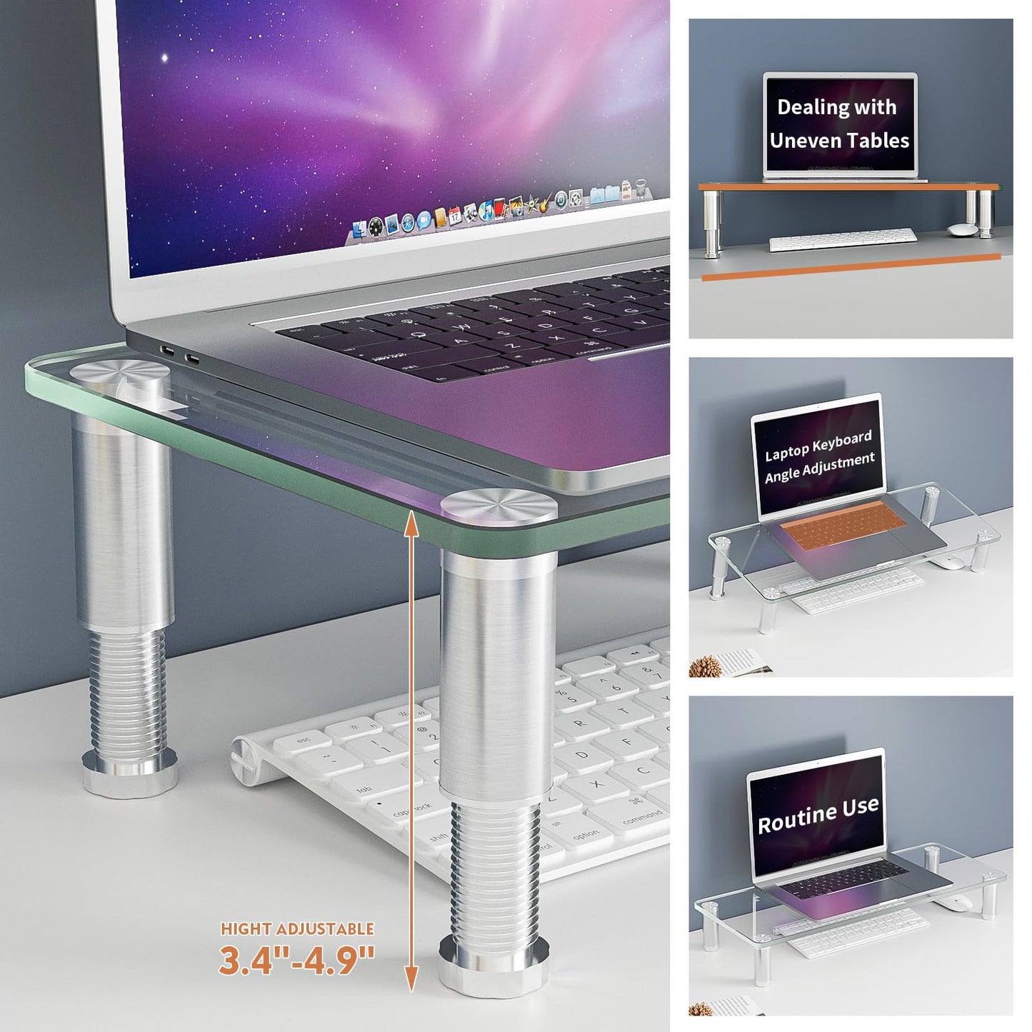 Hemudu 2 Pack Computer Monitor Stand Riser with Height Adjustable ‎56cm x 24cm Multi Media Desktop Stand for PC Computer Monitor