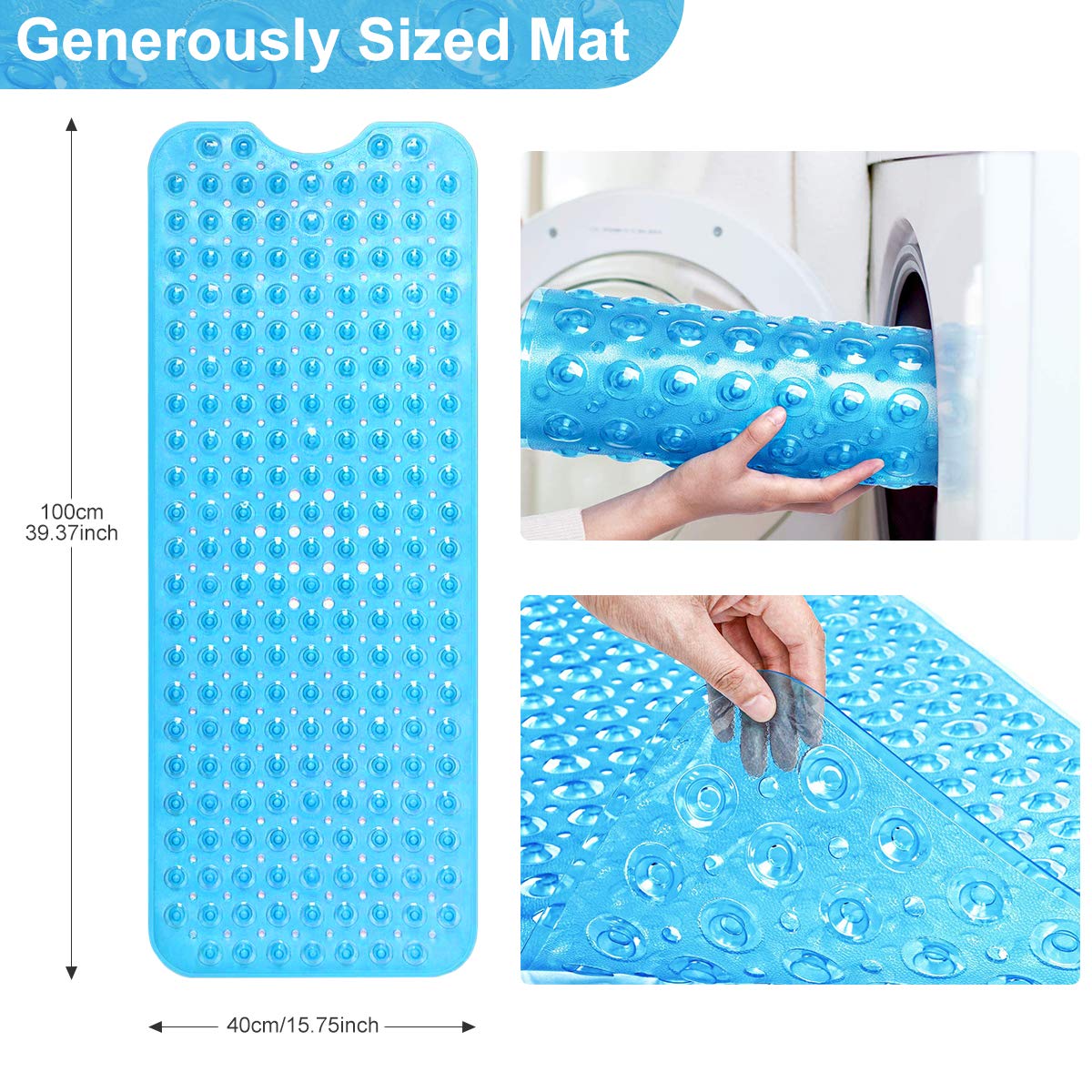 BoloShine Bathtub Mat Shower Mats, Non Slip Square Bath Mat with 200 Suction Cups, Anti Mould Bathroom Safety Mat for Baby Kids Elderly