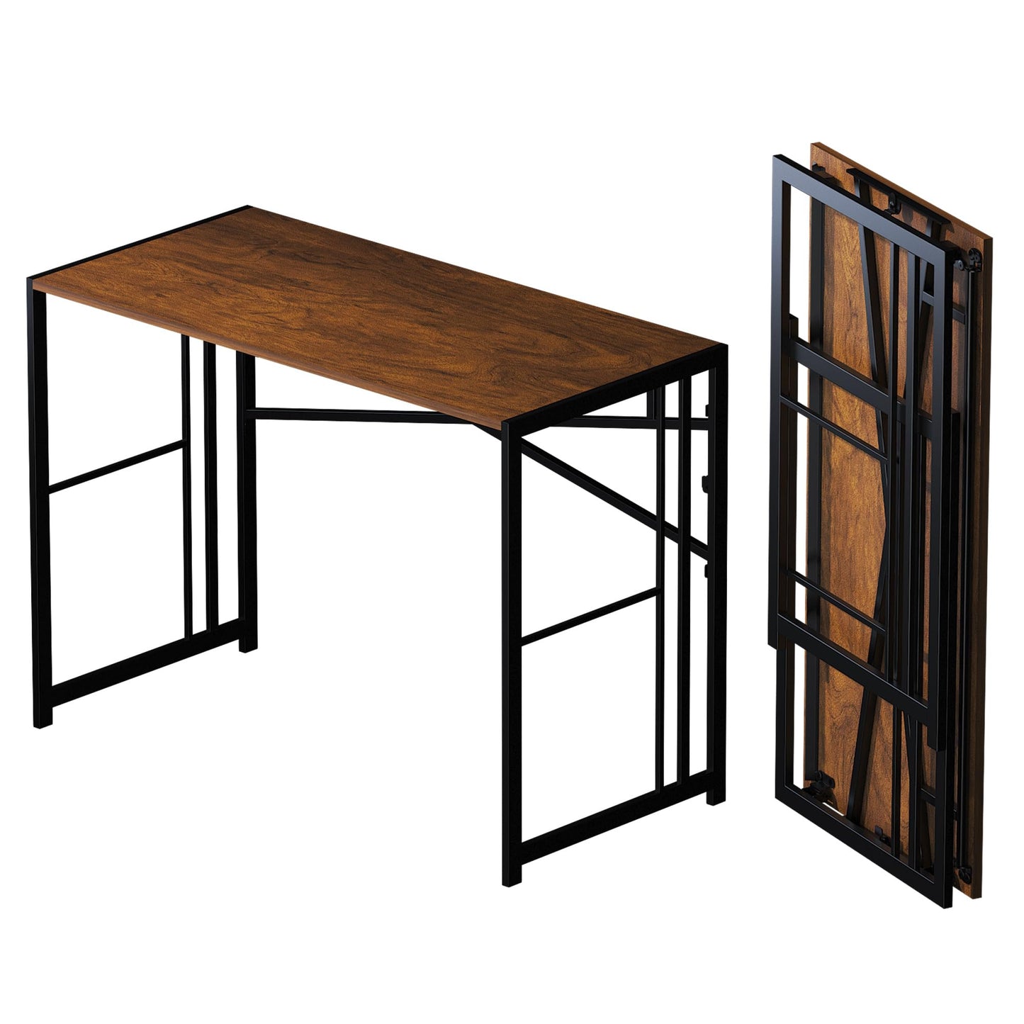 Lutown-Teen Folding Computer Desk 103 cm No Assembly Required, Mahogany