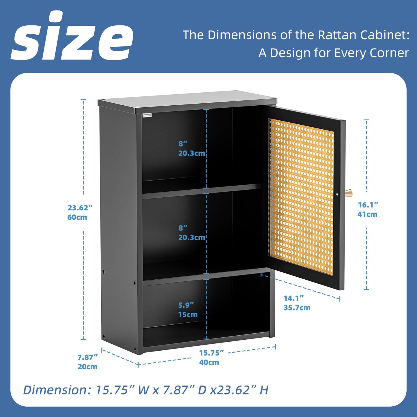 HITNET Wall Cabinet, Bamboo Medicine Cabinet with Single Rattan Door and Adjustable Shelf