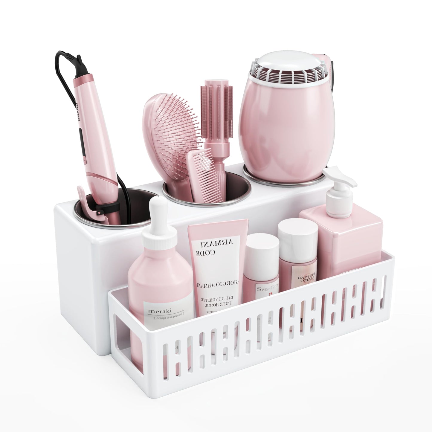 Hair Dryer Holder - Detachable Hair Tool Organiser, 3 Stainless Steel Cups