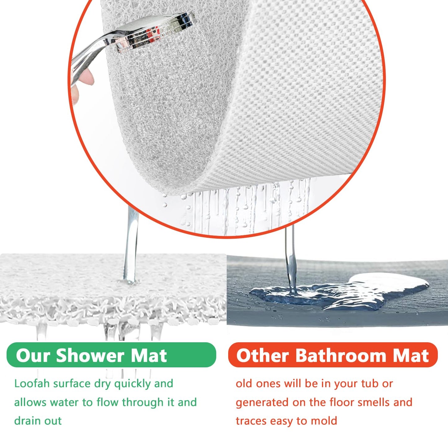 Lurowo Corner Shower Mat, Quadrant Loofah Shower Mat (White, 80 * 80cm)