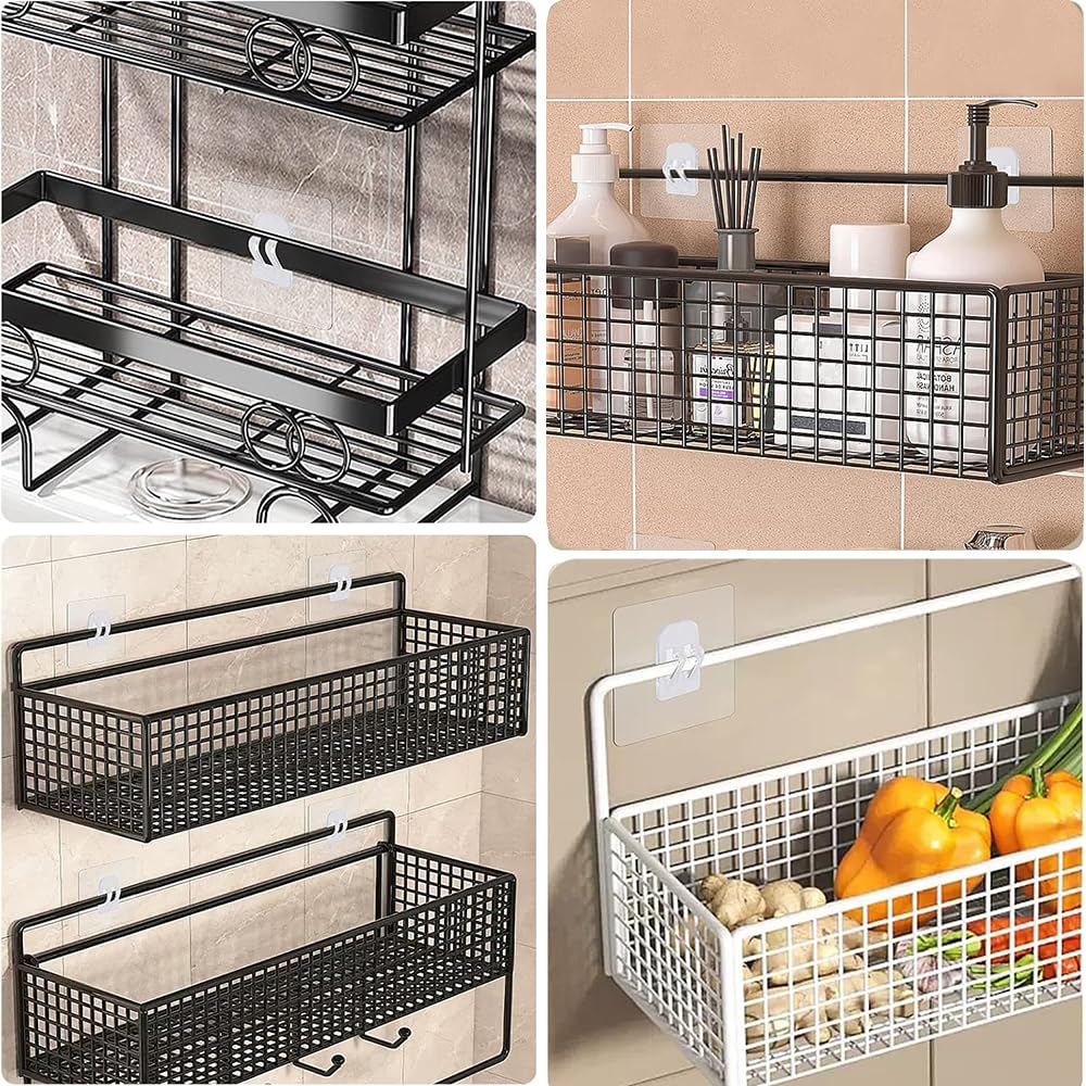WOLMIK Shower Caddy Adhesive Replacement - 6 PCS Corner Shower Caddy Adhesive Sticker Hooks with Scraper