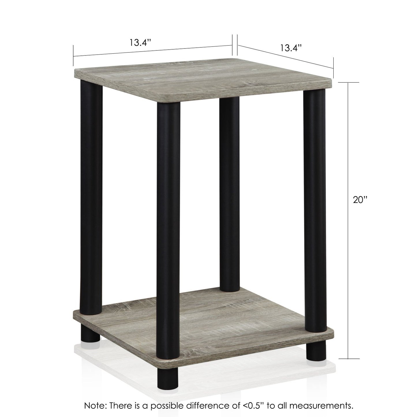 Furinno TURN-N-TUBE Side Table, 2-Tier End Table with Open Shelf, Toolless Night Stand, Bedside Table, for Living Room, Bedroom, French Oak