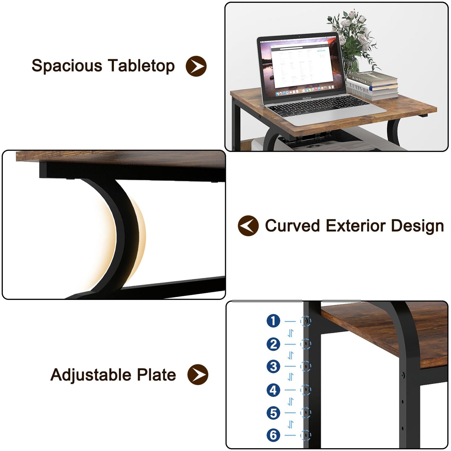 PUNCIA 3-Tier Movable Printer Stand Table with Storage for Home Office