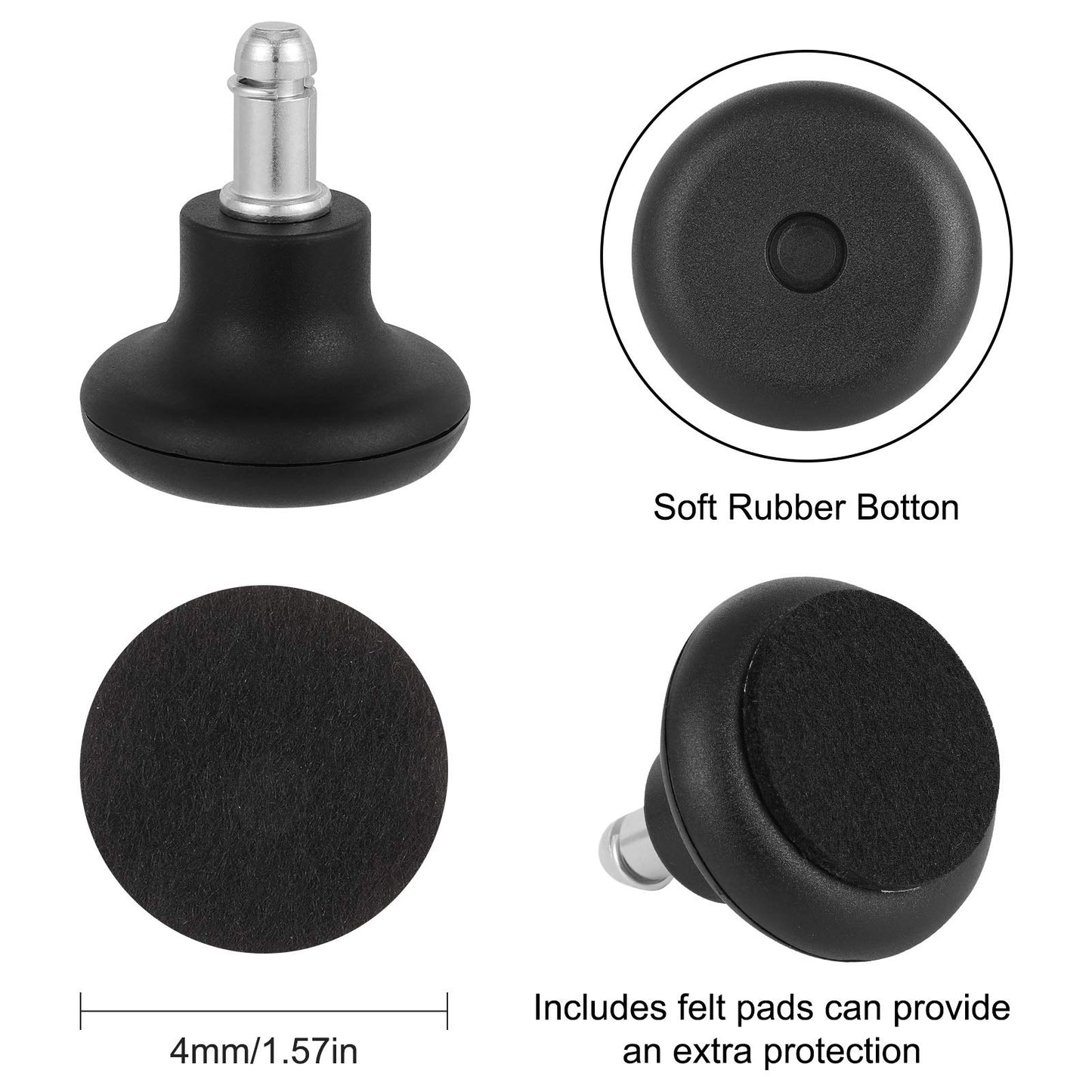 Fuyamp Office Chair Bell Glides Replacement, 5 Packs 2 Inch Caster Wheels Replacement with Felt Pads for Furniture, Floor Chair and High Profile Stool