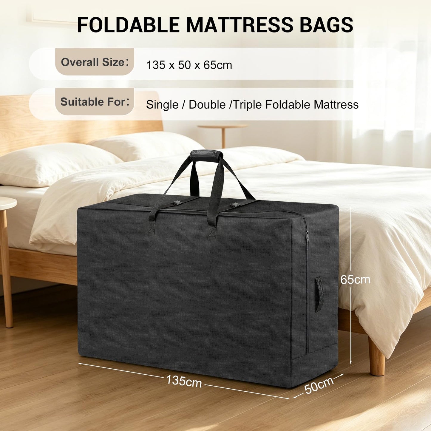 Foldable Mattress Bags, 500D Heavy Bag for 4-Fold Mattress 135x50x65cm