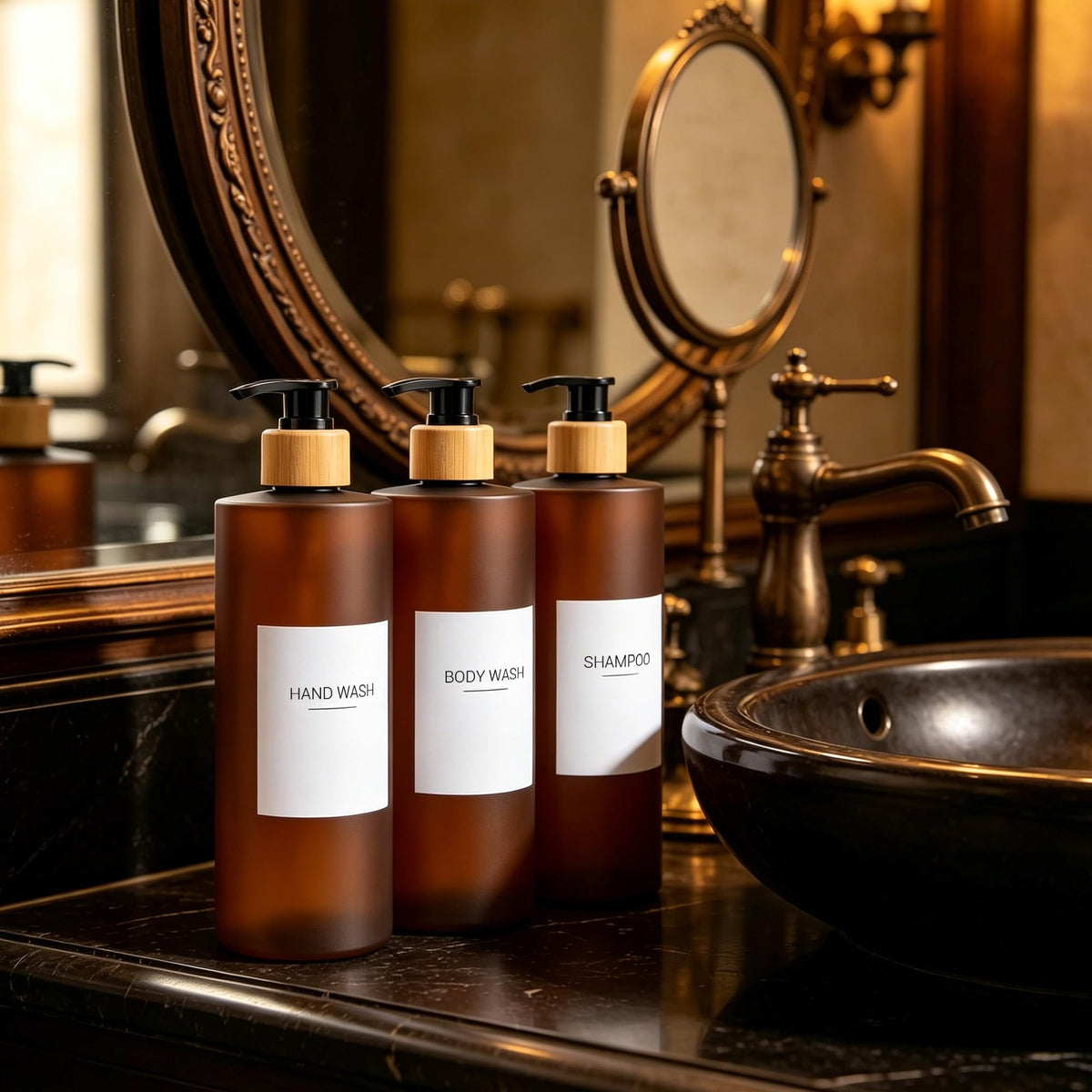 500ML Soap Dispensers with White Waterproof Labels Lotion Pump Dispenser PET Empty Bottle for Bathrooms
