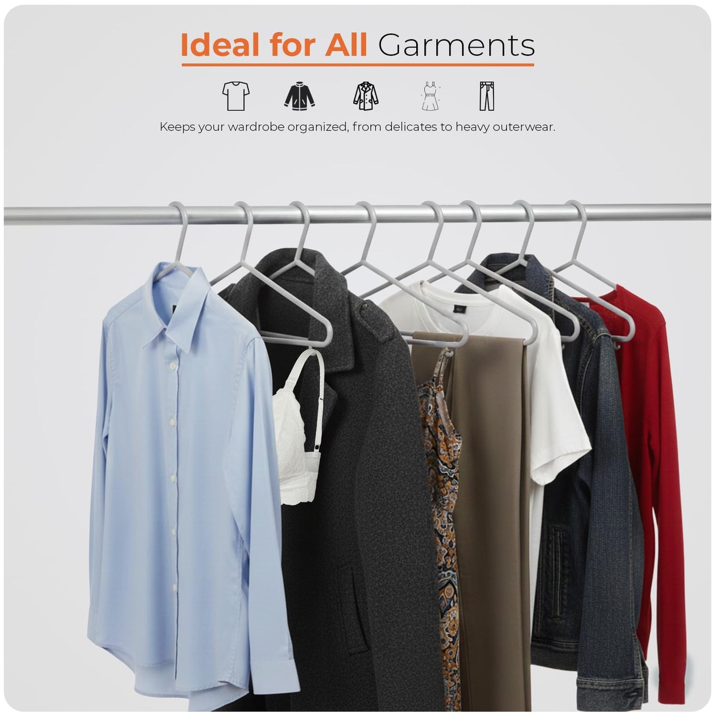 Scott 11 Plastic Coat Hangers, 25 Pack - Adult Grey Strong Clothes Hangers For Clothes, Durable With Hooks For Space-Saving, Lightweight, Non-Slip