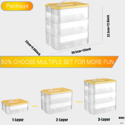 Storage Organiser for Lego 3 Layers Stackable Kids Toy Box With Base Plates Lids Plastic Multi Compartment Building Blocks Craft Sorting Container