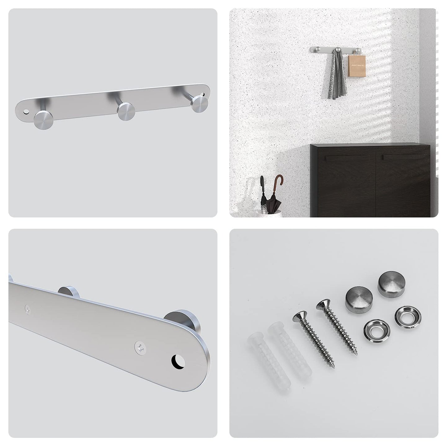 INTIRILIFE Stainless steel coat rack Modell A - 3 Hooks - coat hook rack wall mount wall hook wardrobe in 5 different designs