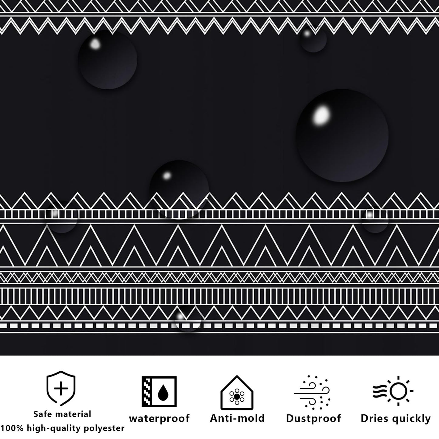 FAIRYGATE Shower Curtains Mould Proof Resistant Waterproof Polyester Shower Curtain With Hooks Black Bath Curtain Bathroom Curtains B8405