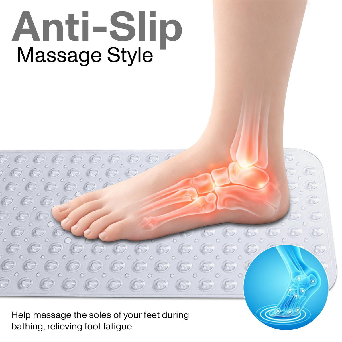 MOONLIGHT20015 Square Shower Mat Non Slip Anti Mould - 53x53cm Rubber Bath Mat PVC Shower Mats for Inside Shower with Strong Suction Cups Grip and