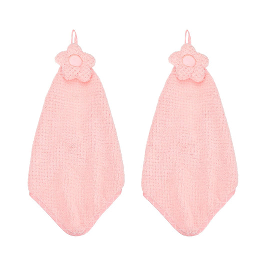 sourcing map 2Pcs Hand Towel, Soft Coral Fleece Hand Towels with Hanging Loop Decorative Flower Pattern Quick-Drying and Washable for Home Bathroom