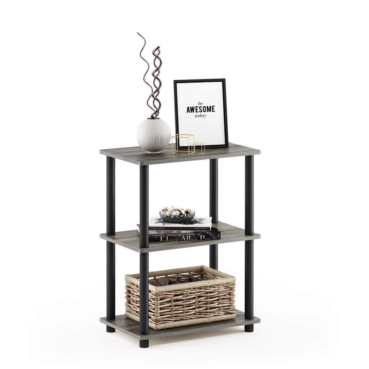 Furinno TURN-N-TUBE Storage Shelves, 3-Tier Book Shelf, Corner Shelf, Toolless Open Shelves, for Organization and Storage, Living Room, Garage