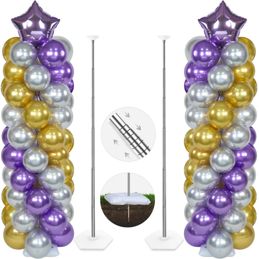 YALLOVE Balloon Column Stand Kit, 2 Sets 50cm to 2m Adjustable Balloon Stand, Metal Balloons Holder Tower Pillar with Base Clip Cup for Birthday