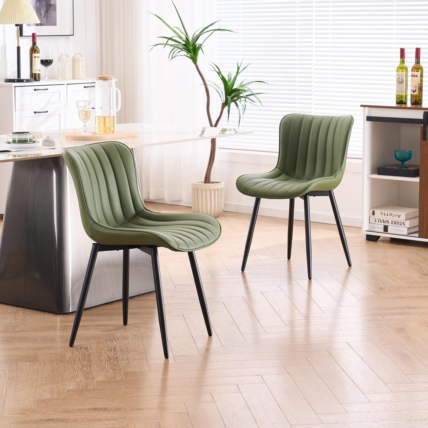 YOUNIKE Dining Chairs Set of 2 Modern Kitchen Dining Room Chairs with Metal Legs, Armless Upholstered Faux Leather Accent Chairs with Backrest