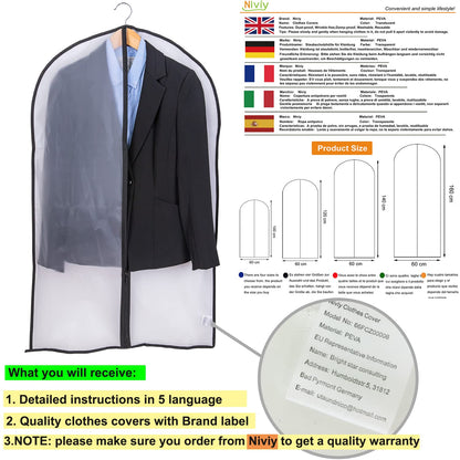 Niviy Garment Bags 60 x 100 cm, PEVA Clothes Covers with Zip, 12 Pack