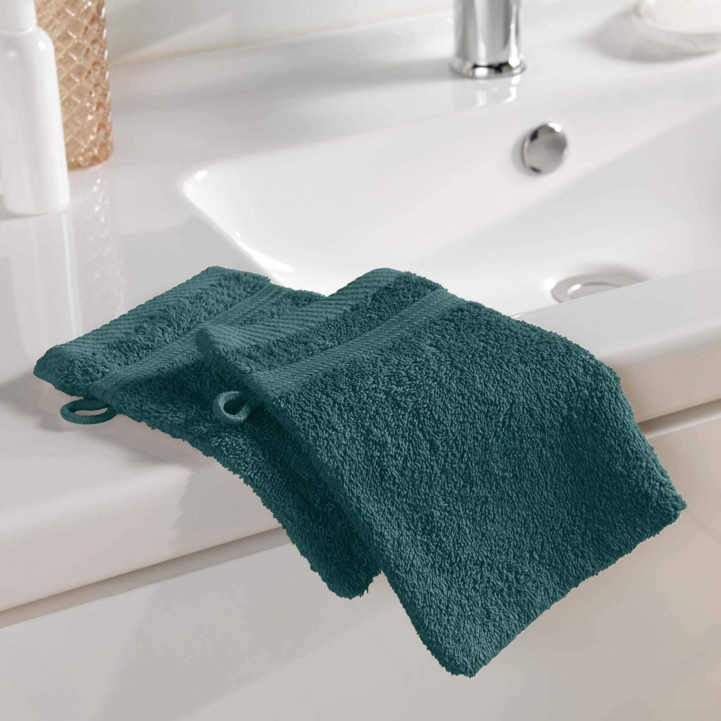 Douceur d'Intérieur, 2 Washcloths (15 x 21 cm) Tendresse Storm 100% Cotton Plain Terry Cloth
