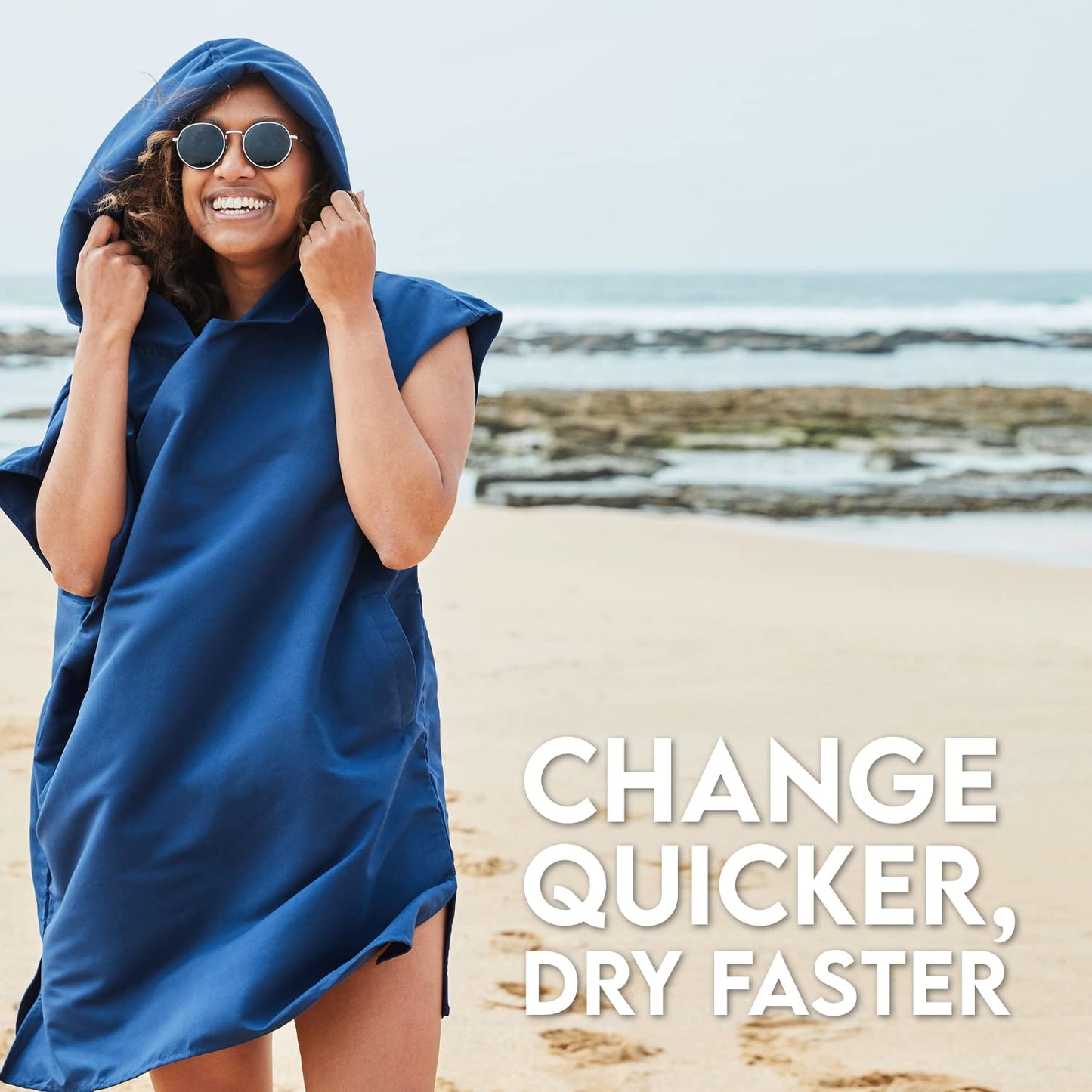 Dock & Bay Adult Beach Poncho - Hooded Towel with Deep Pockets - for Beach & Pool - Super Absorbent, Quick Dry - Classic - Yosemite Navy, Medium