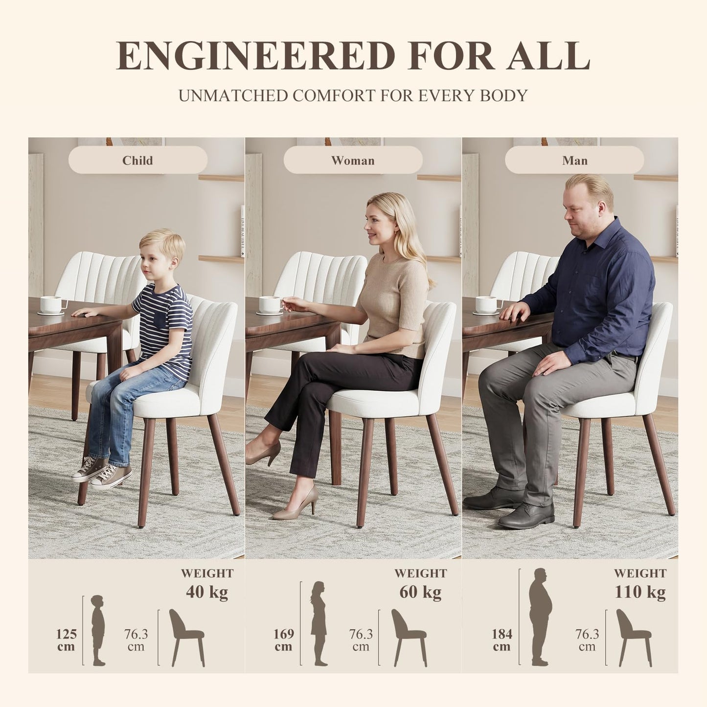 MALOL Upholstered Dining Chairs Set of 6, Fabric Chairs for Dining Room with Solid Wood Legs and Thick Seat Cushion