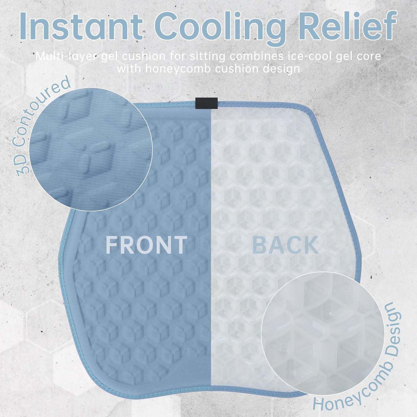 LY4U 3D Honeycomb Gel Seat Cushion for Office Chair & Car Seat, 48x48cm Cooling Pressure Relief Cushion with Breathable Support for Wheelchair Bench