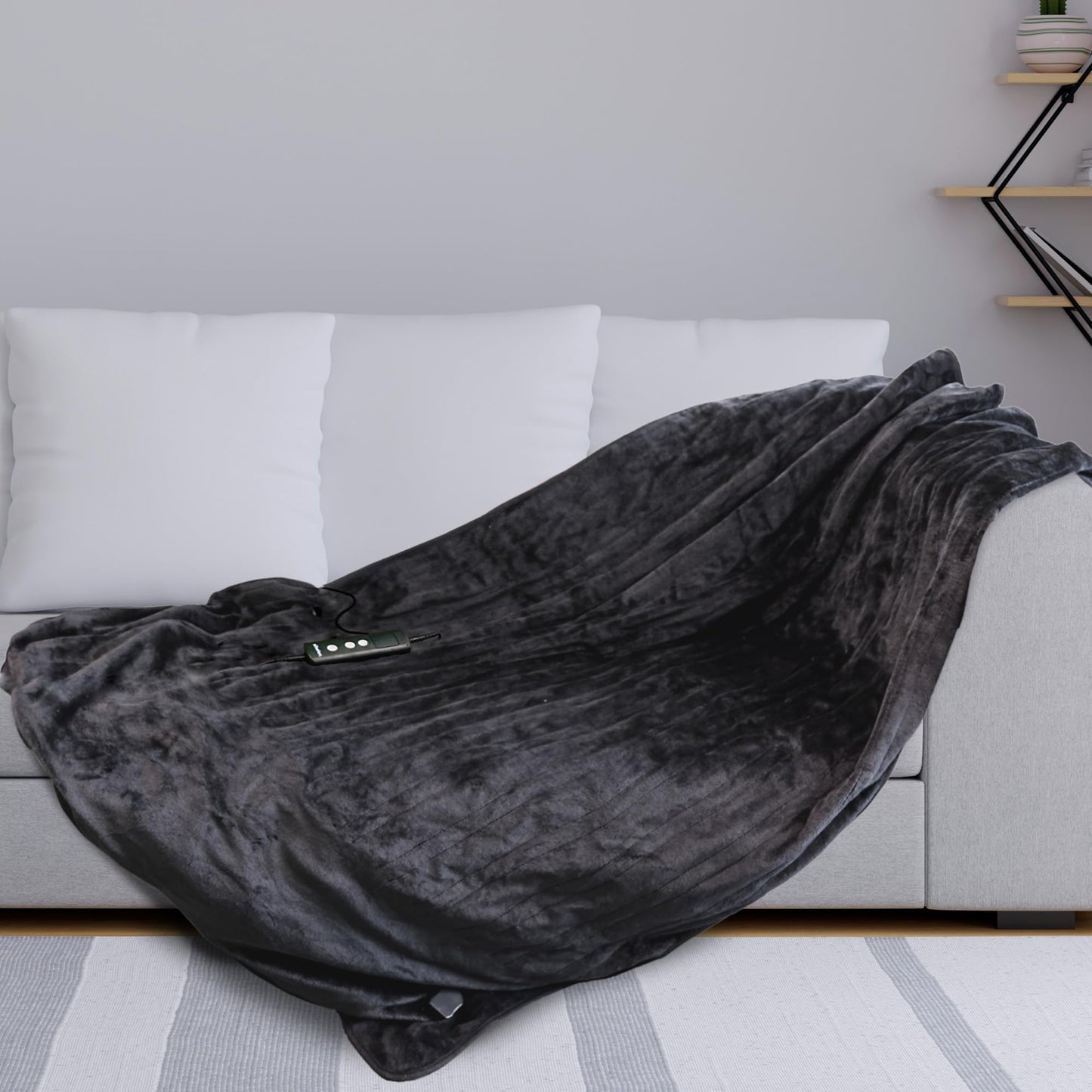 Schallen Waffle Soft Fleece Heated Electric Throw Over Blanket Honeycomb Overblanket with Timer and 10 Heat Settings for Sofa and Bed | Machine