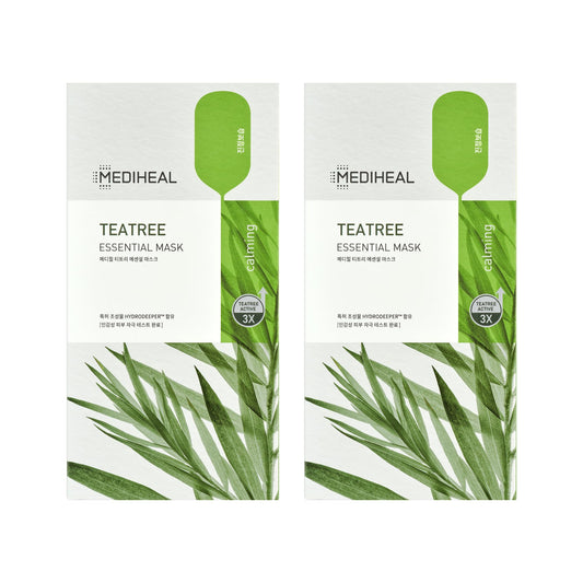 MEDIHEAL Teatree Care Solution Essential Mask, Pack of 10 Cotton Facial Sheet Mask with Tea Tree Oil and Cica Extracts, Moisturizing Facial Sheet